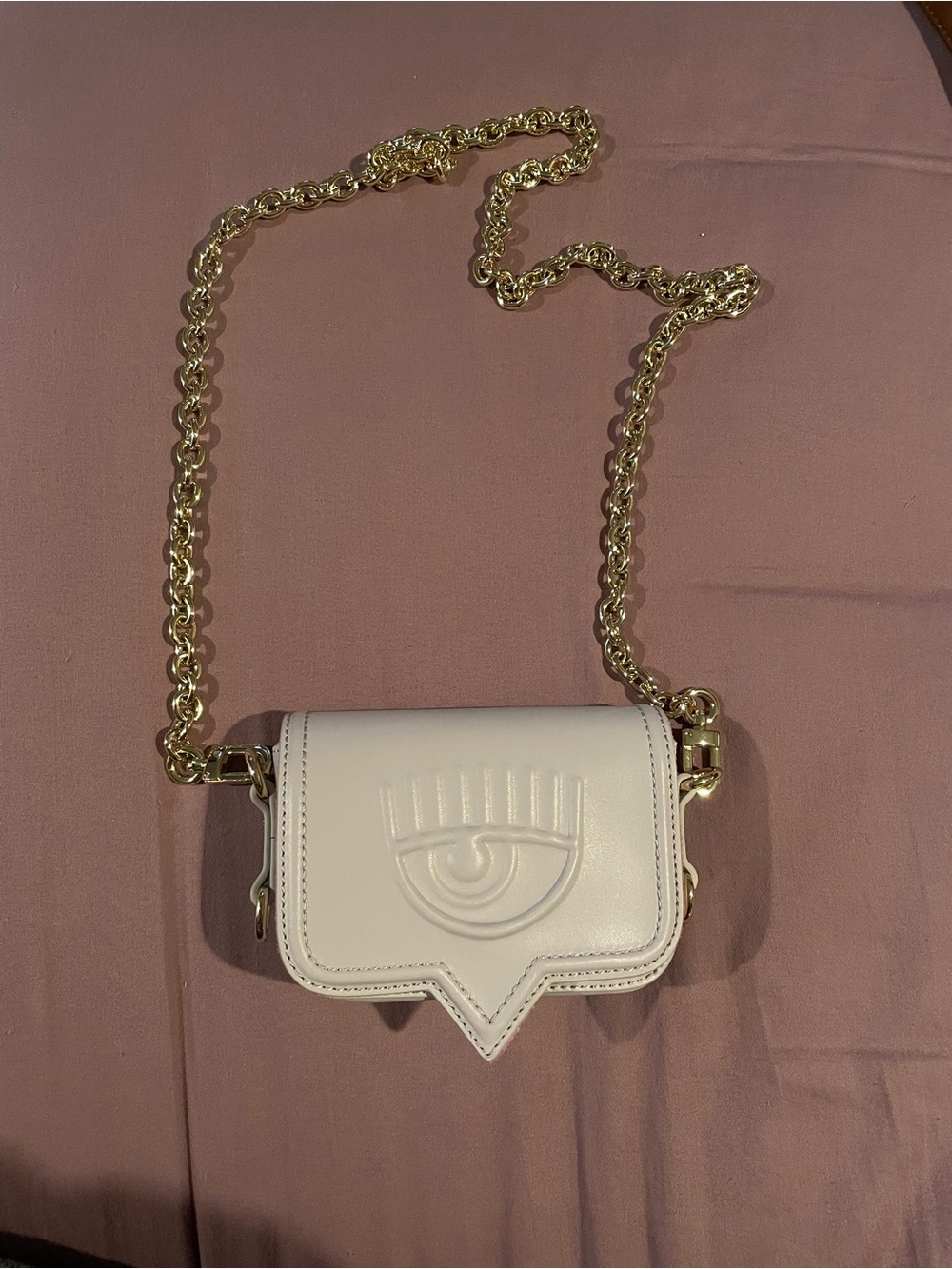 Chiara Ferragni Lilac Leather Mini Bag with Gold Chain